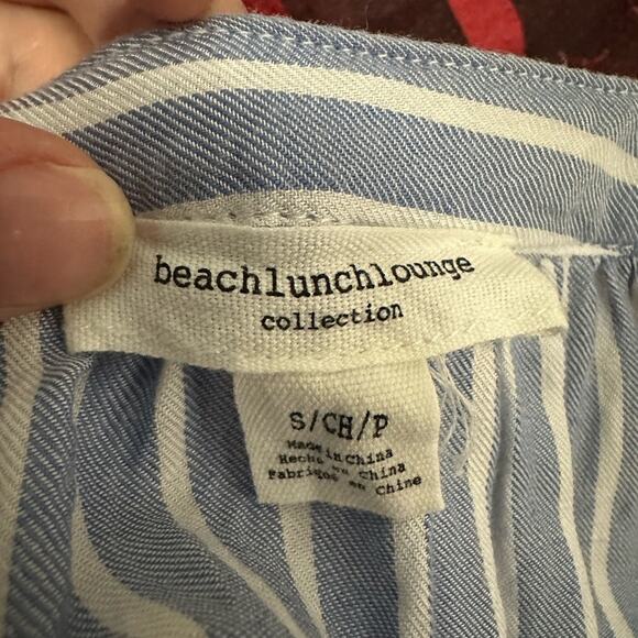 BeachLunchLounge Button Down Blouse, Blue Stripes, Small, Beach, Summer, Casual - Picture 8 of 11